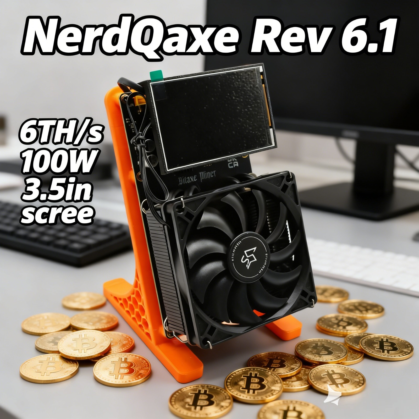 6Th/s Bitcoin miner NerdQaxe++ 3.5in screen 100W BTC DGB Miner BM1370 Sha-256