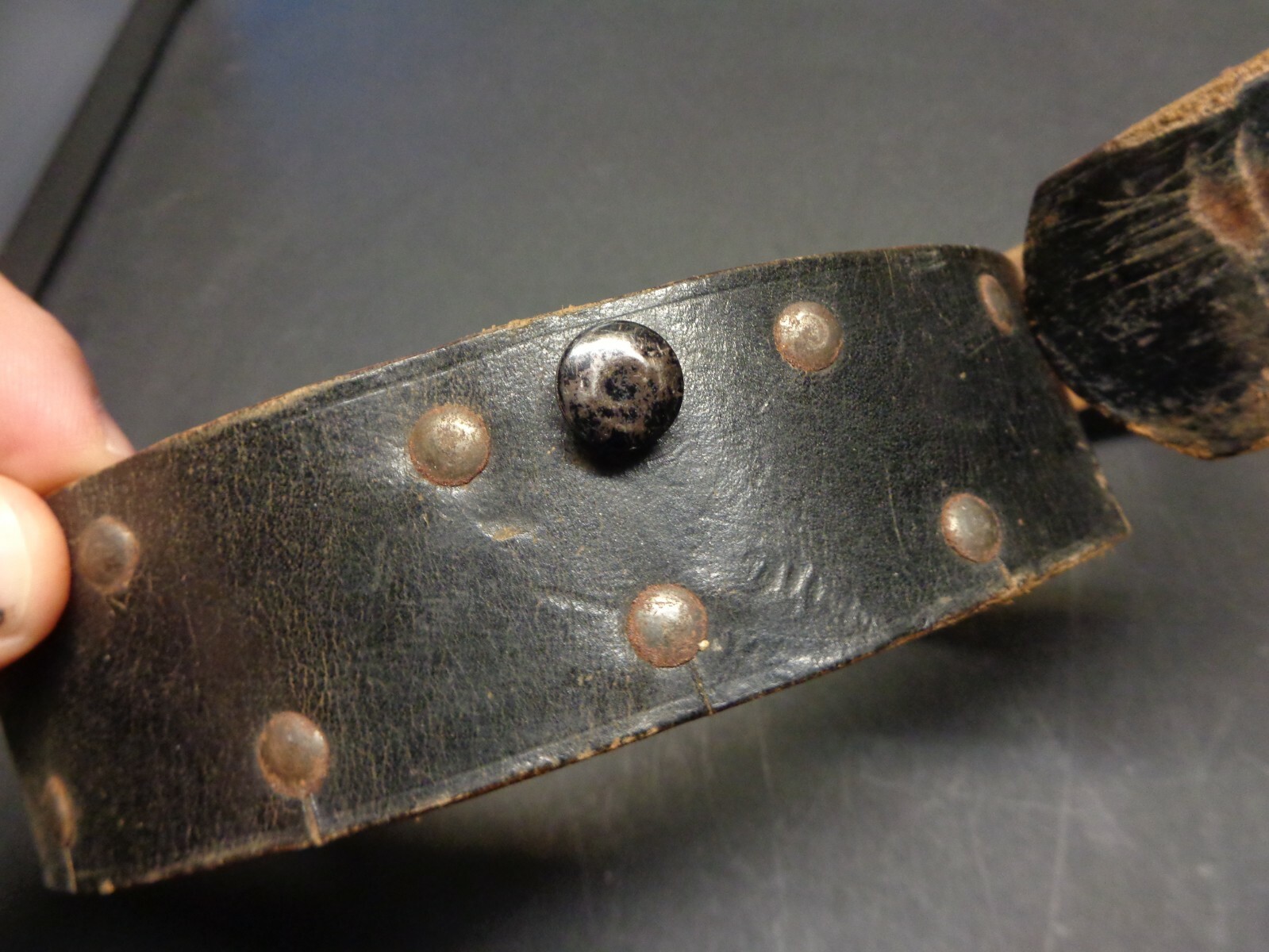 WW2 German Black Leather Belt with Rare Studs