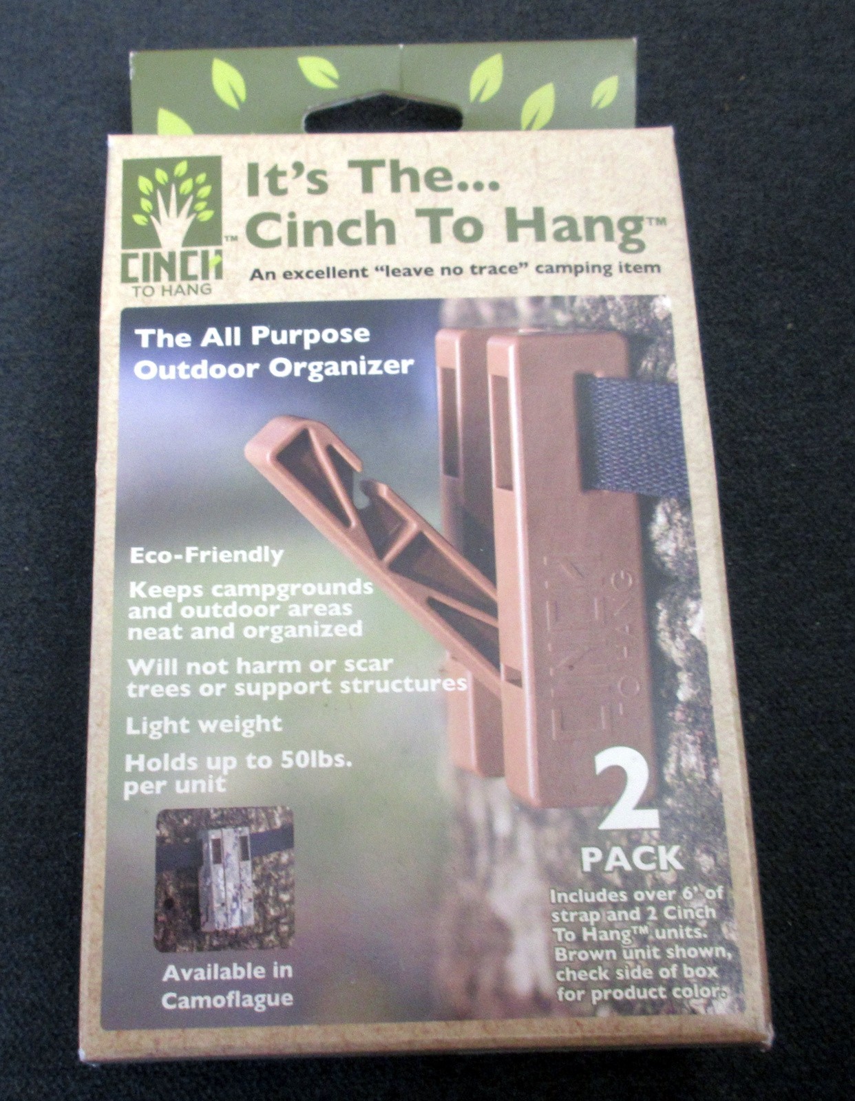 Cinch To Hang Hanging Organizer 4 Hooks Wraps Around Tree Camping No Tree Damage