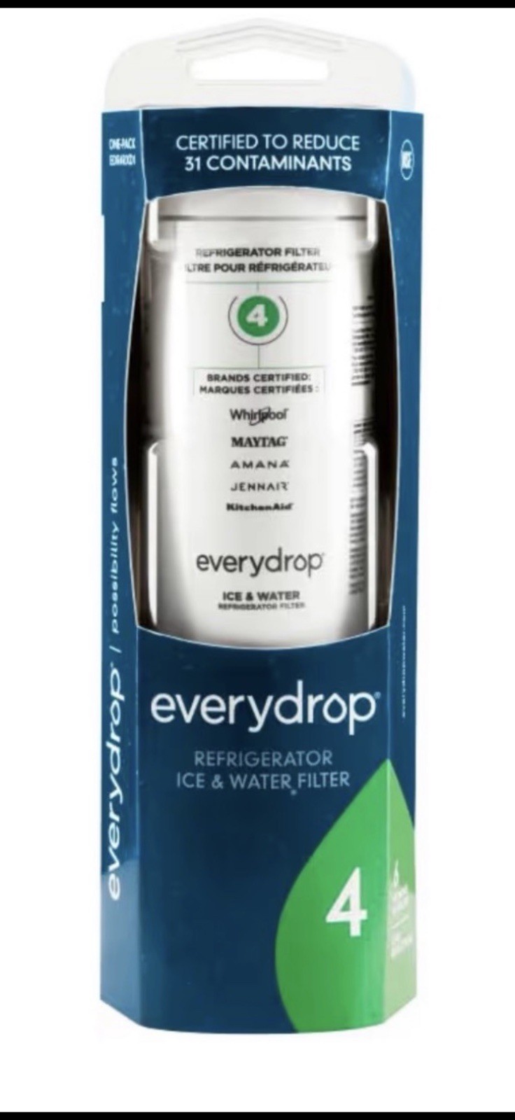 EveryDrop by Whirlpool Ice and Water Refrigerator Filter 4 EDR4RXD1 NEW