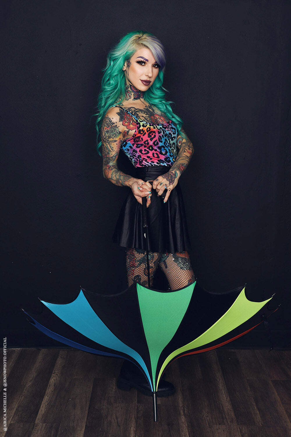 Batwing Pagoda Umbrella [Goth Rainbow]