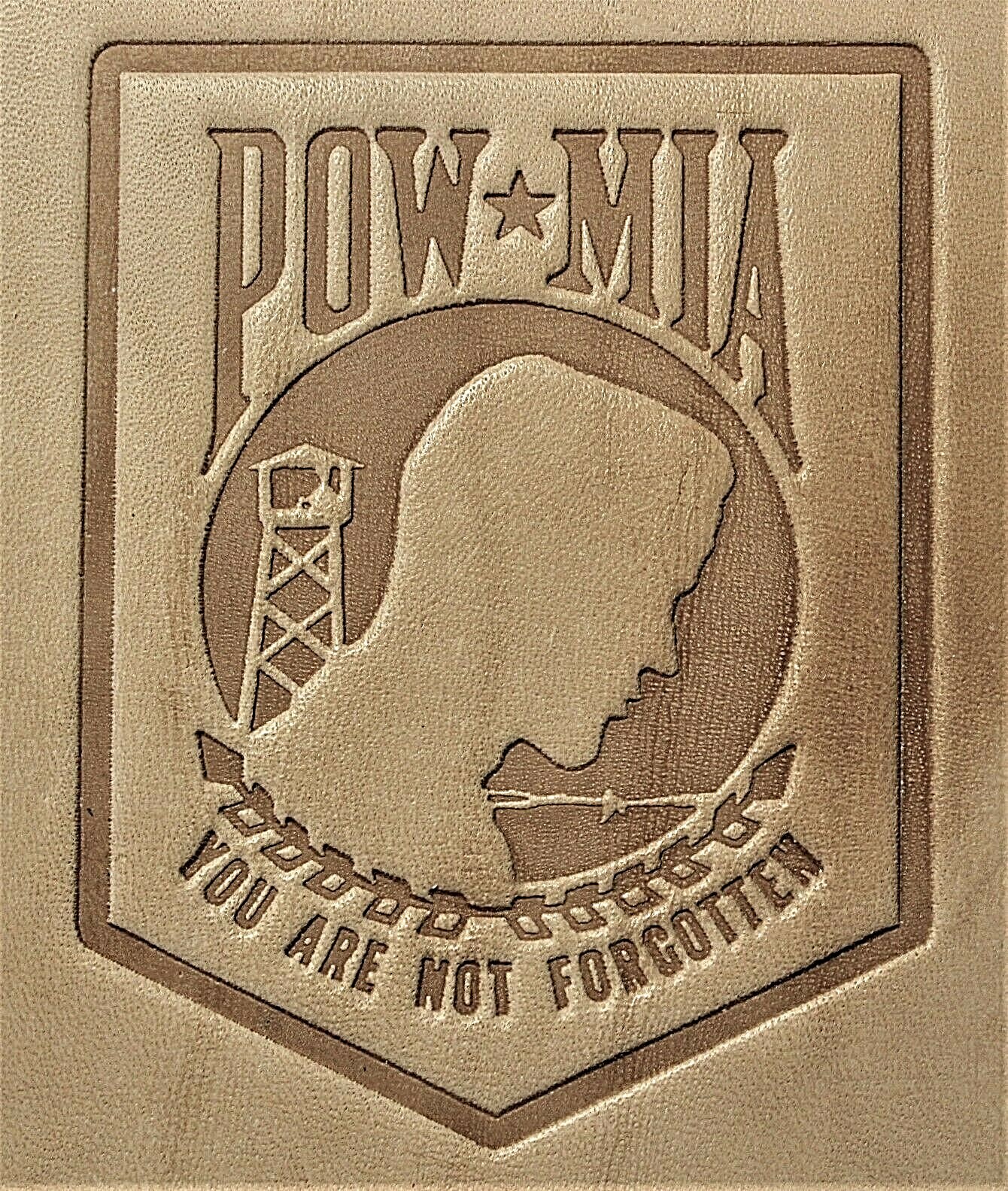 ACRYLIC Leather Embossing Stamp POW - MISSING IN ACTION for Veg Tanned Leather