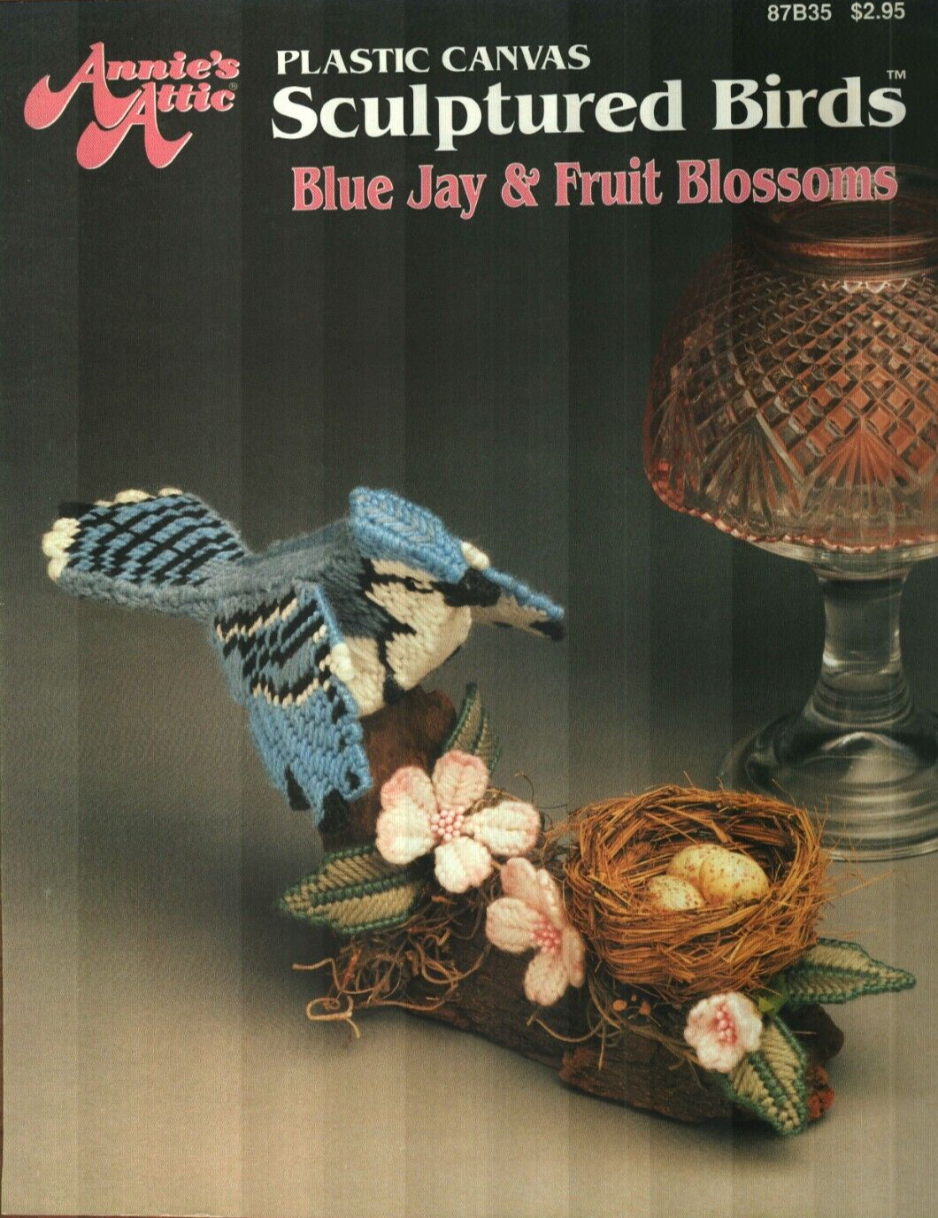 NEW SCULPTURED BIRDS BLUE JAY & FRUIT BLOSSOMS ANNIE'S PLASTIC CANVAS PATTERN