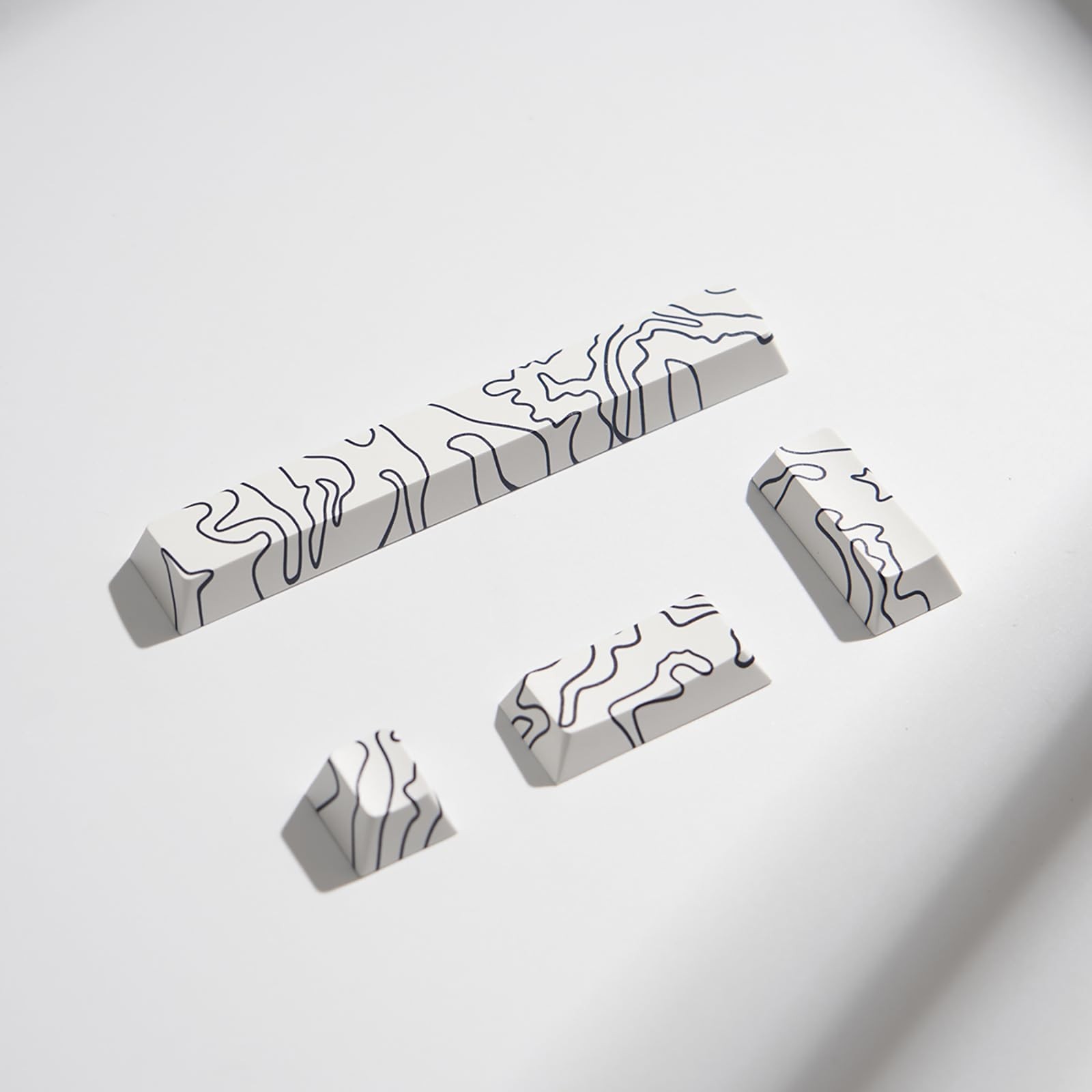 4pcs Keycaps, White Topographic Keycaps PBT Keycap Cherry Profile Dye-Sublima...