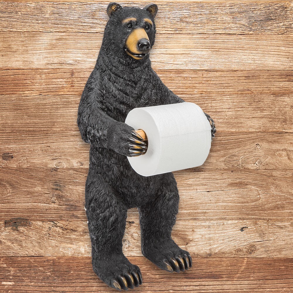 Bear Toilet Paper Holder | Hand-Painted Polyresin Sculpture | 21 1/2" Height