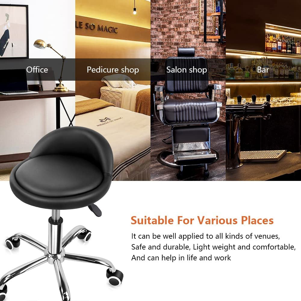 PU Leather round Rolling Stool with Back Rest Height Adjustable Swivel Drafting