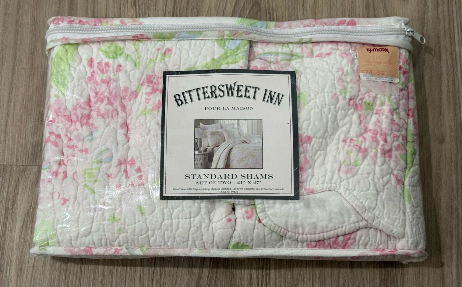 New Bittersweet Inn POUR LA MAISON 2 Standard Shams ~ Floral~ Pink White Green