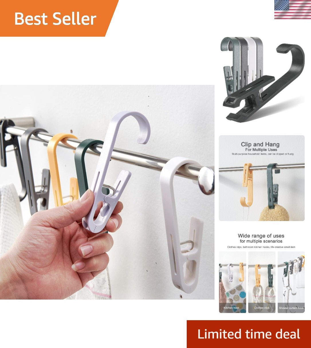 Large Clothes Pins Towel Clips, 8 Pcs Multipurpose Clothes Pins Hook, Strong Pla