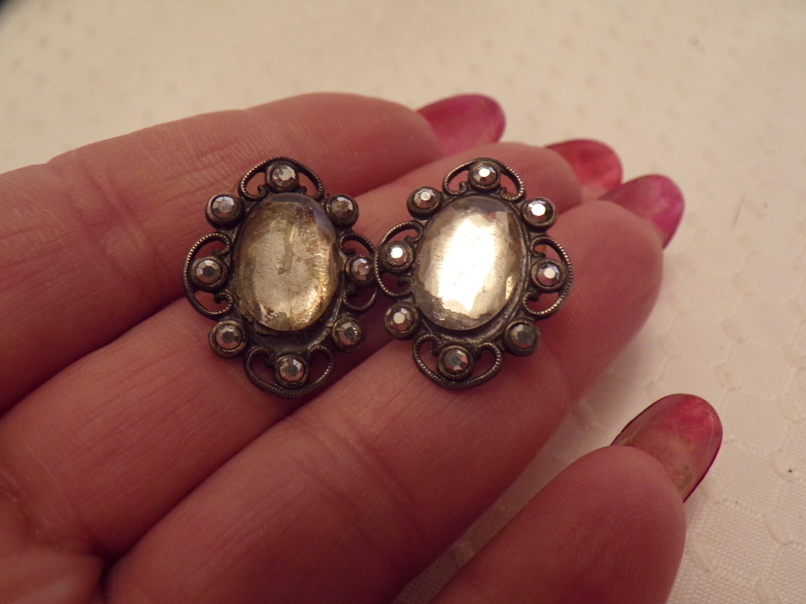 VTG Pierced Earrings with Clear Stones