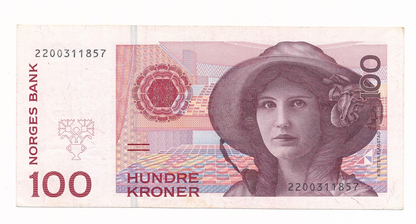 Norway 100 Kroner 1995 P. 47/ 47a Kirsten Flagstad aEF Note