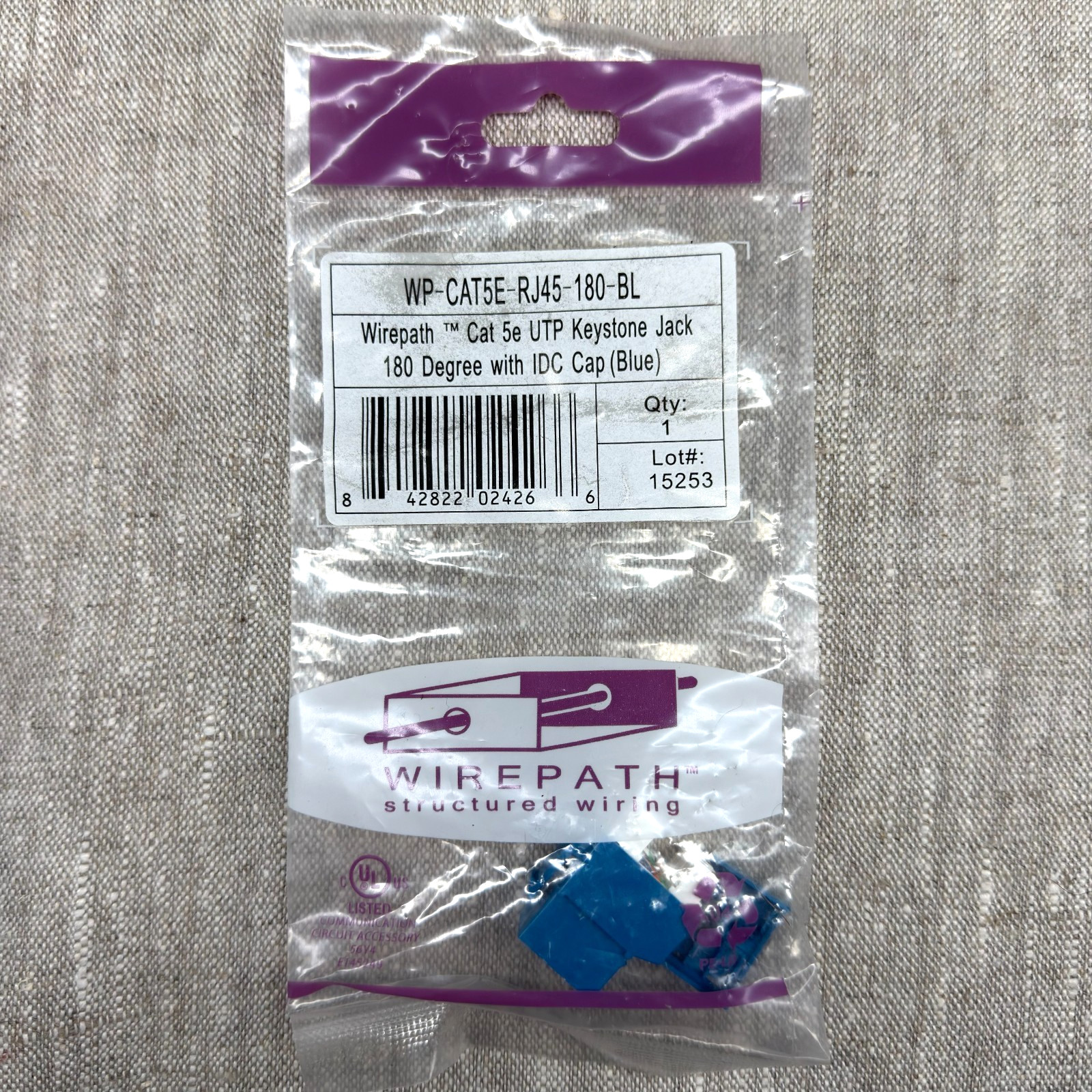 Lot of 4 Wirepath 180 Degree Blue Keystone Jacks WP CAT5E RJ45 180 BL IDC Cap