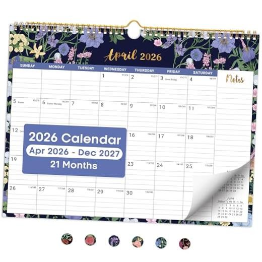 Calendar 2026-2027, 21-Month Wall New(Apr 2026–Dec 2027) a-Midnight Garden