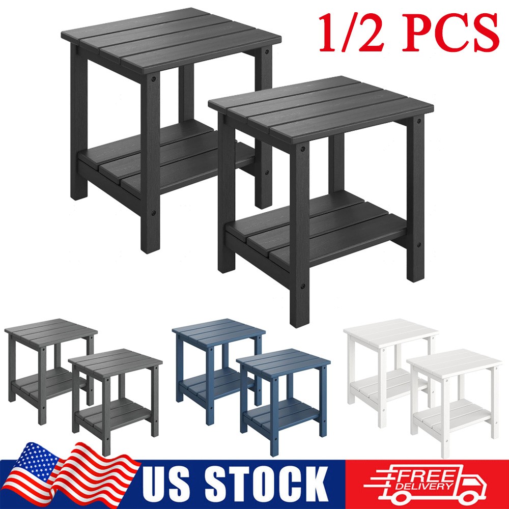 2-Tier Side Table Patio Sofa Table Outdoor Square End Table Weather Resistant US