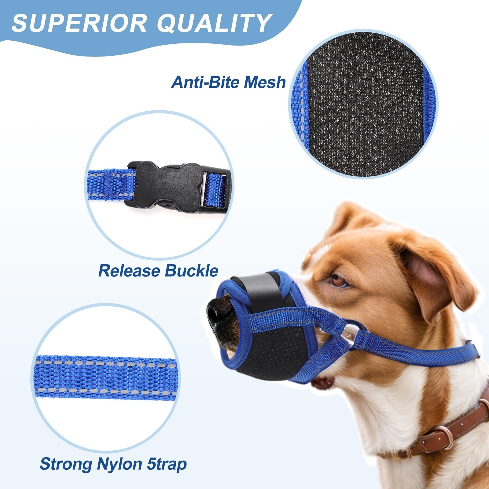 Dog Muzzle, Soft No Barking Bite Mesh Muzzle, Breathable Muzzle Allows Pantin...