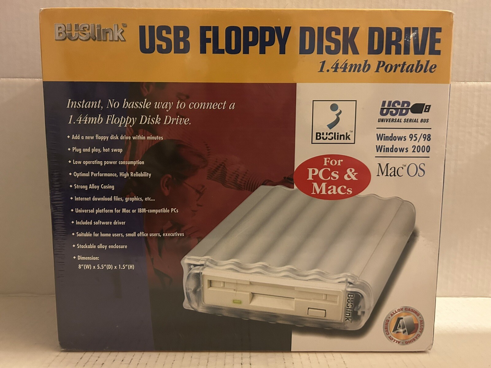 BUSlink USB Floppy Disk Drive 1.44mb - Win 95/98/2000 & Mac OS - 3.5”