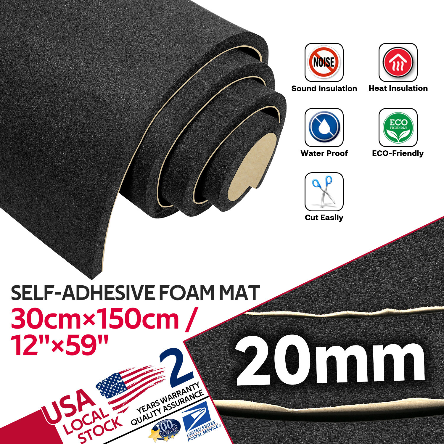 Adhesive Shock Absorber Neoprene Rubber Sheet Sponge Foam Pad Craft 4/5" Thick