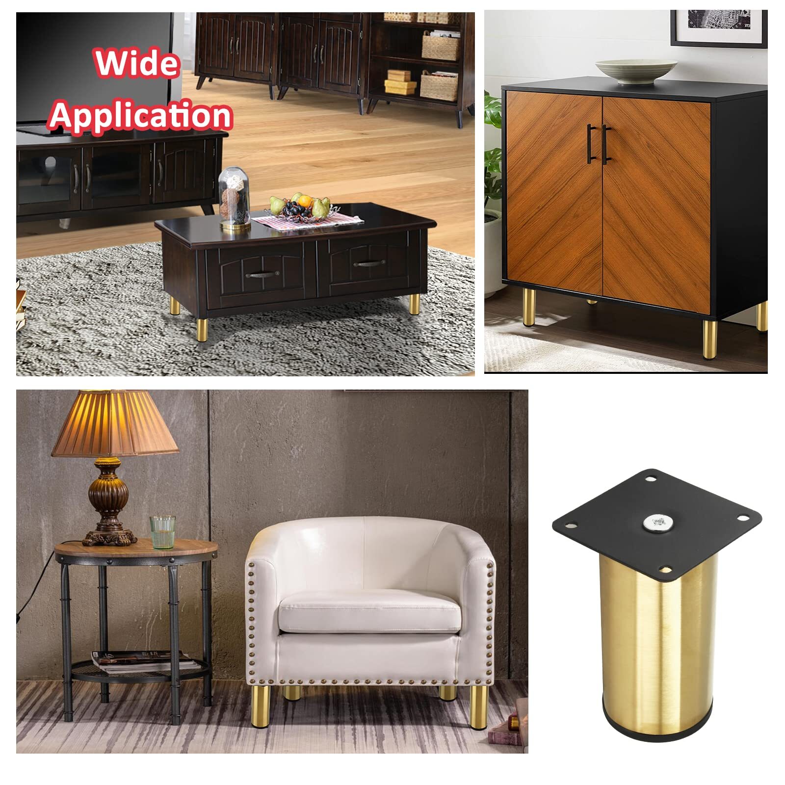 Set of 4 Stainless Steel Furniture Legs 4 Inch / 100 mm Gold Cabinet Legs Rou...