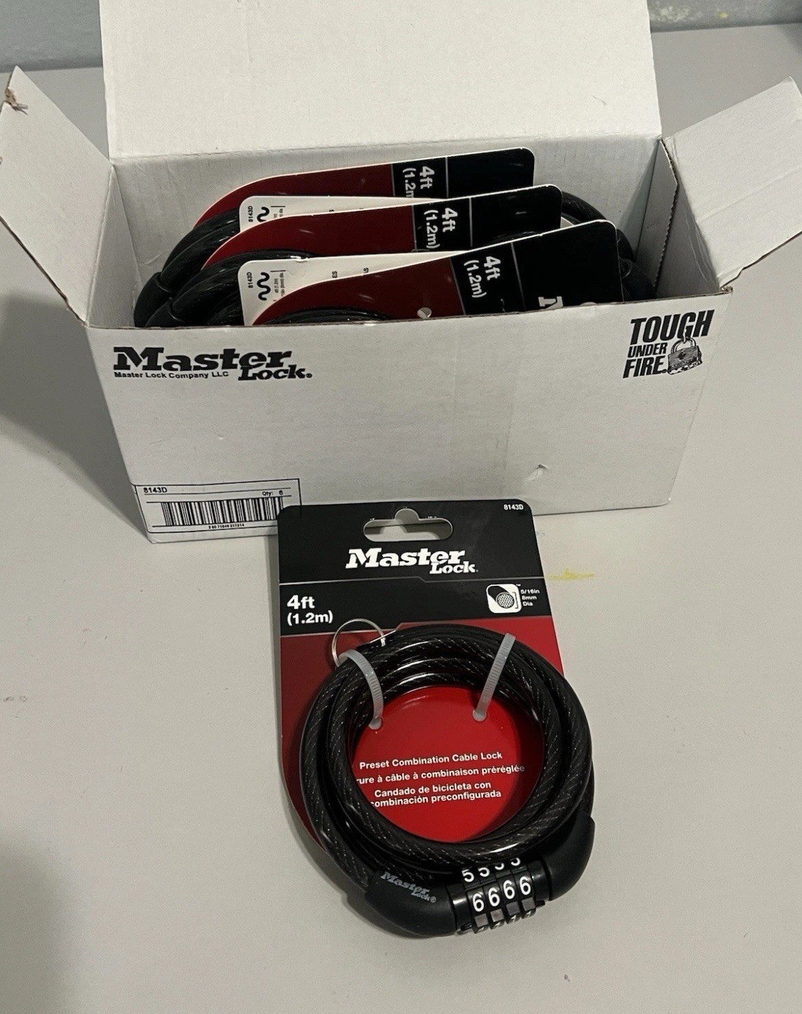 Lot of 6 New Genuine Master Lock, Bike Lock, Preset Combination, Cable Lock 4ft