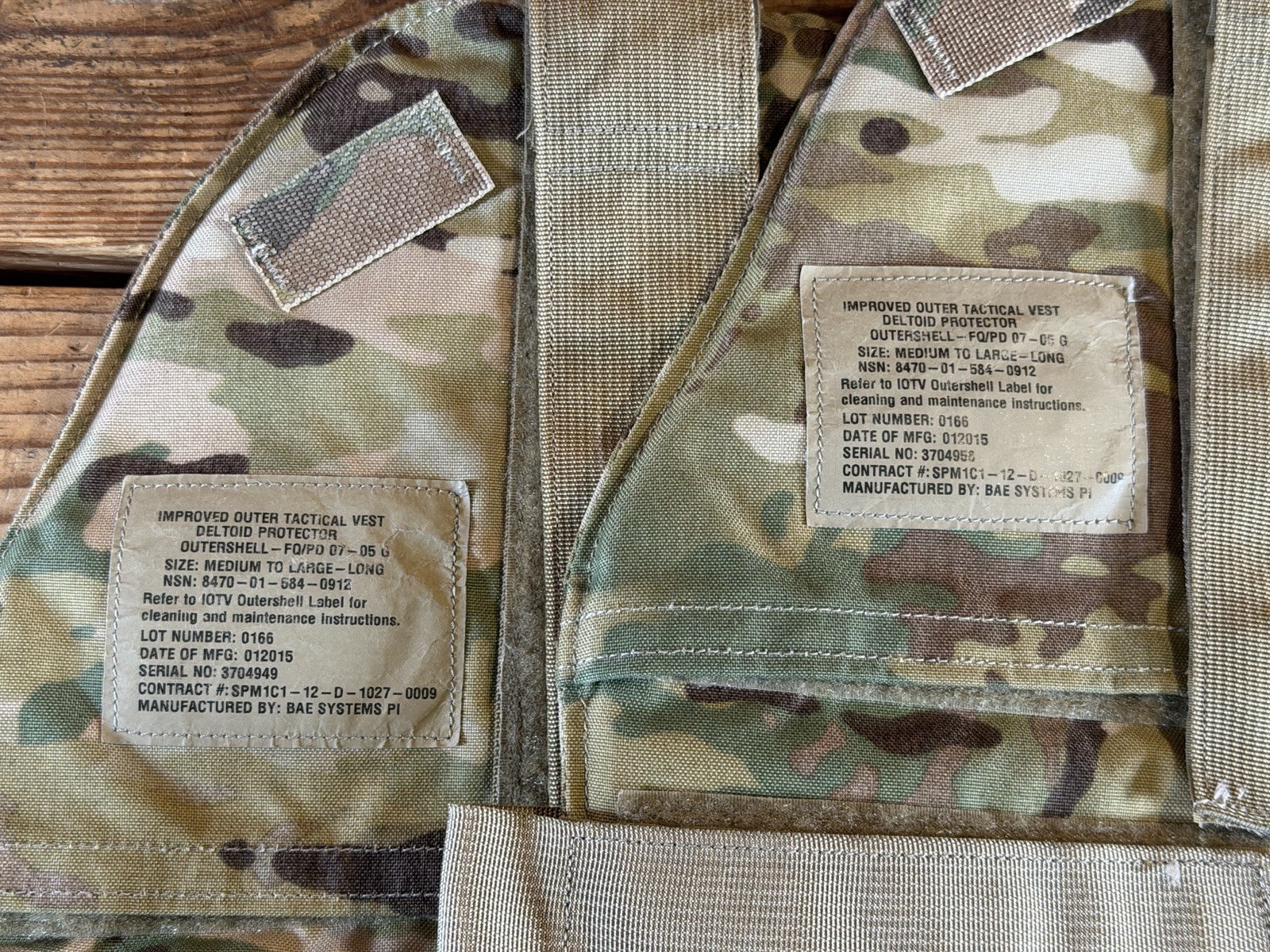 Camo Improved Outer Tactical Vest Deltoid Protector Outershell Size M-L Pair