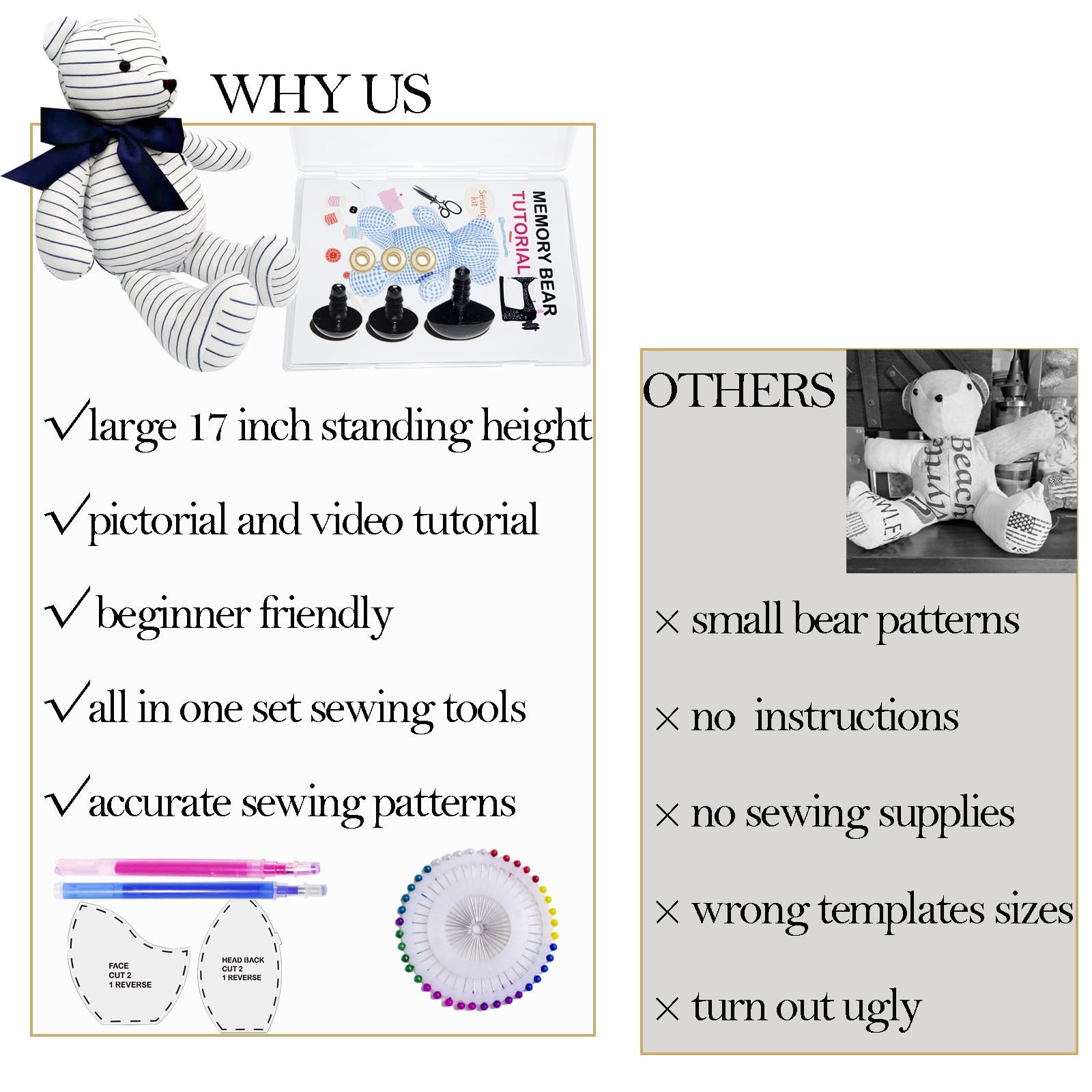 Large 17 Inch Memory Bear Templates Patterns with Tutorials Beginners Friendl...