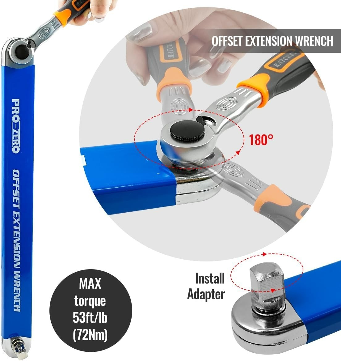 Impact Ready Offset Extension Wrench, Tight Reach Wrench Set, Blue