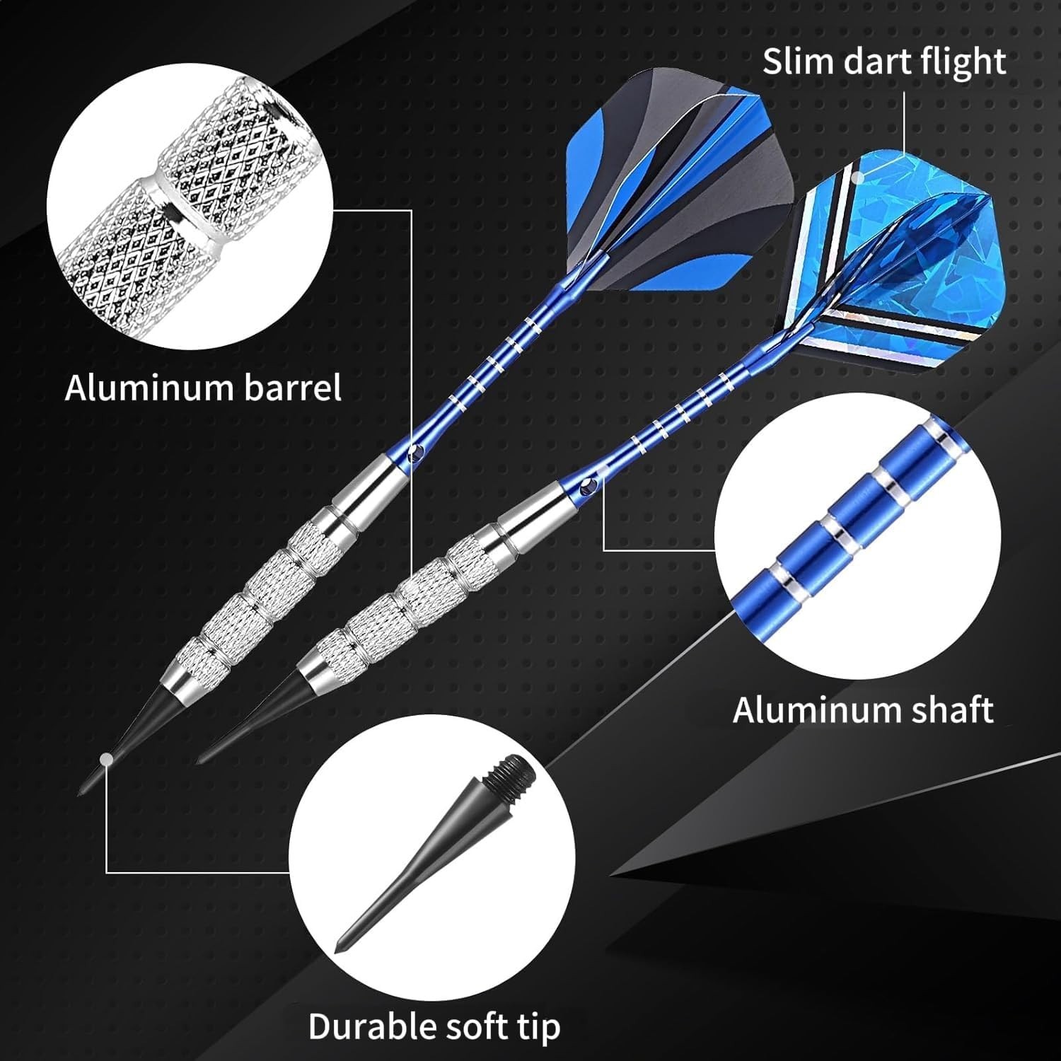 Professional Soft Tip Darts Set - 12 Darts, 16 Flights & 200 Plastic Tips