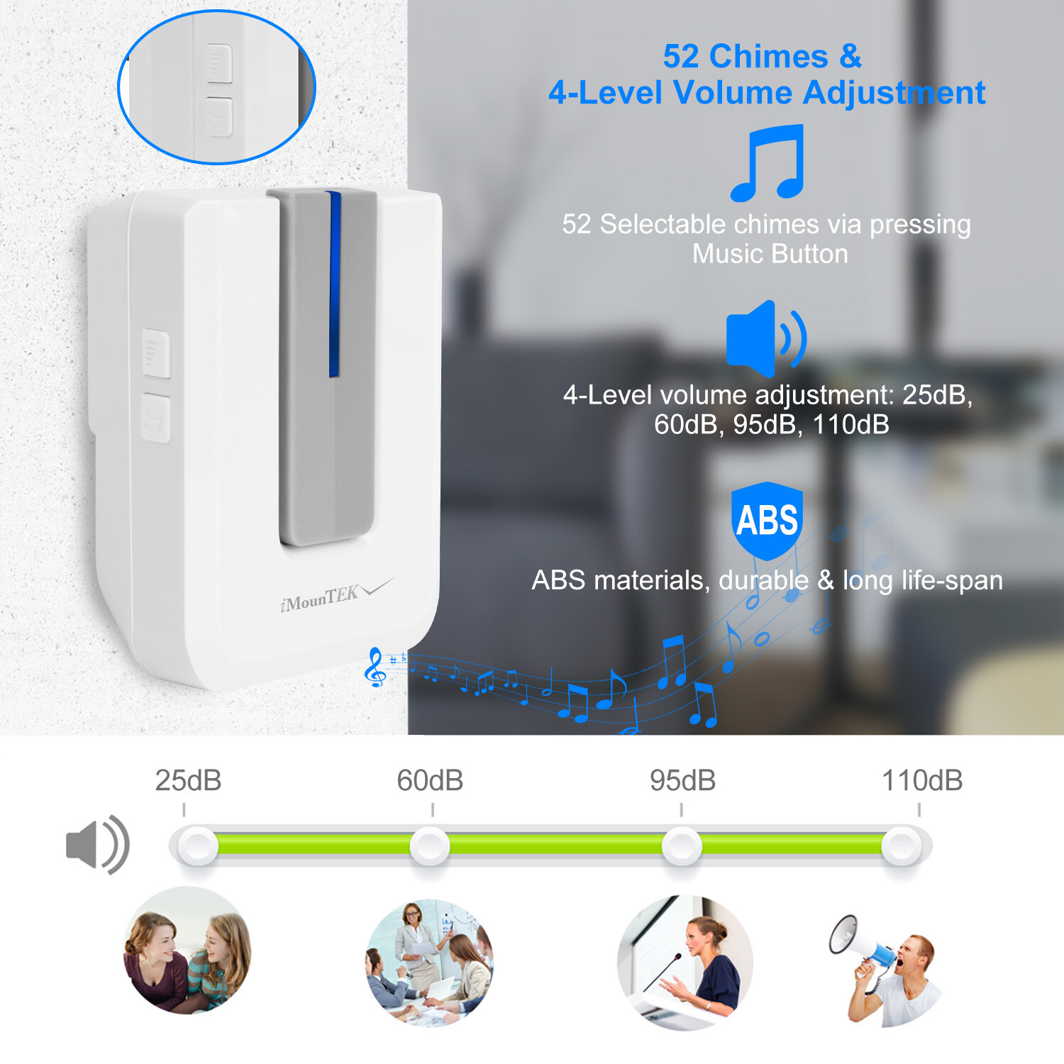 LED 4 Volume 1000FT Wireless Doorbell Chime [1 Plugin Receiver + 1 Transmitter]*