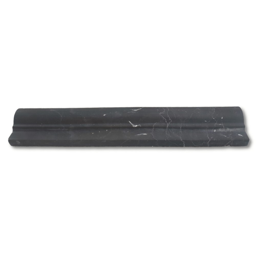 N04P ChairRail Nero Marquina Black Marble Bullnose Trim Molding Tile Polish