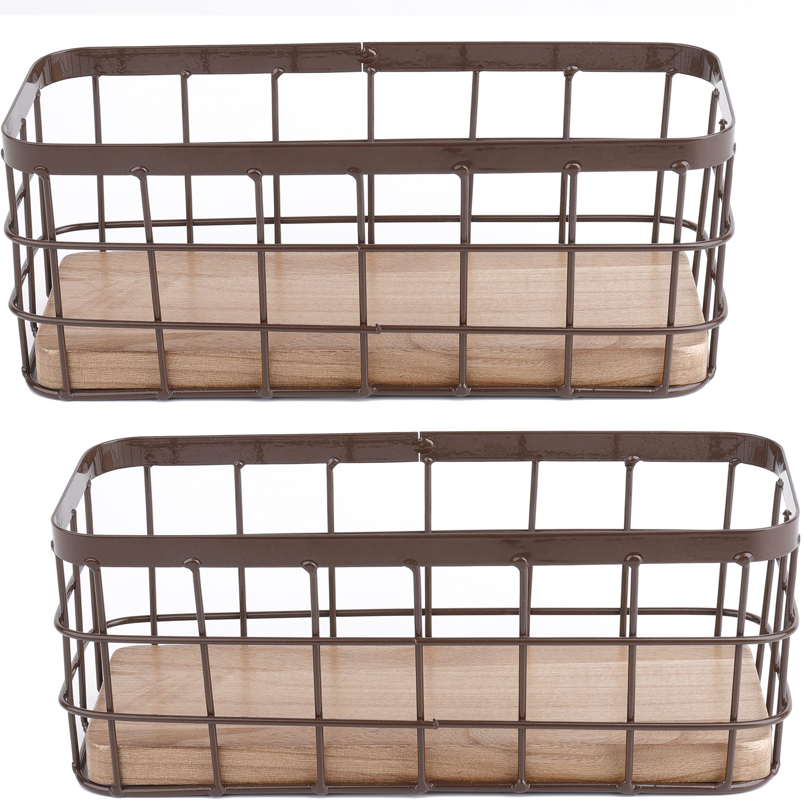 Set Of 2 Small Wire Baskets Narrow Rustic Storage Bin For Bathroom Counter Farmh