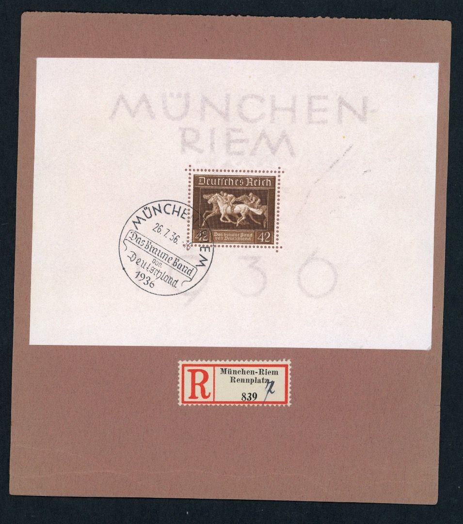 Dt. Reich block number 4 stamped + registered slip on paper
