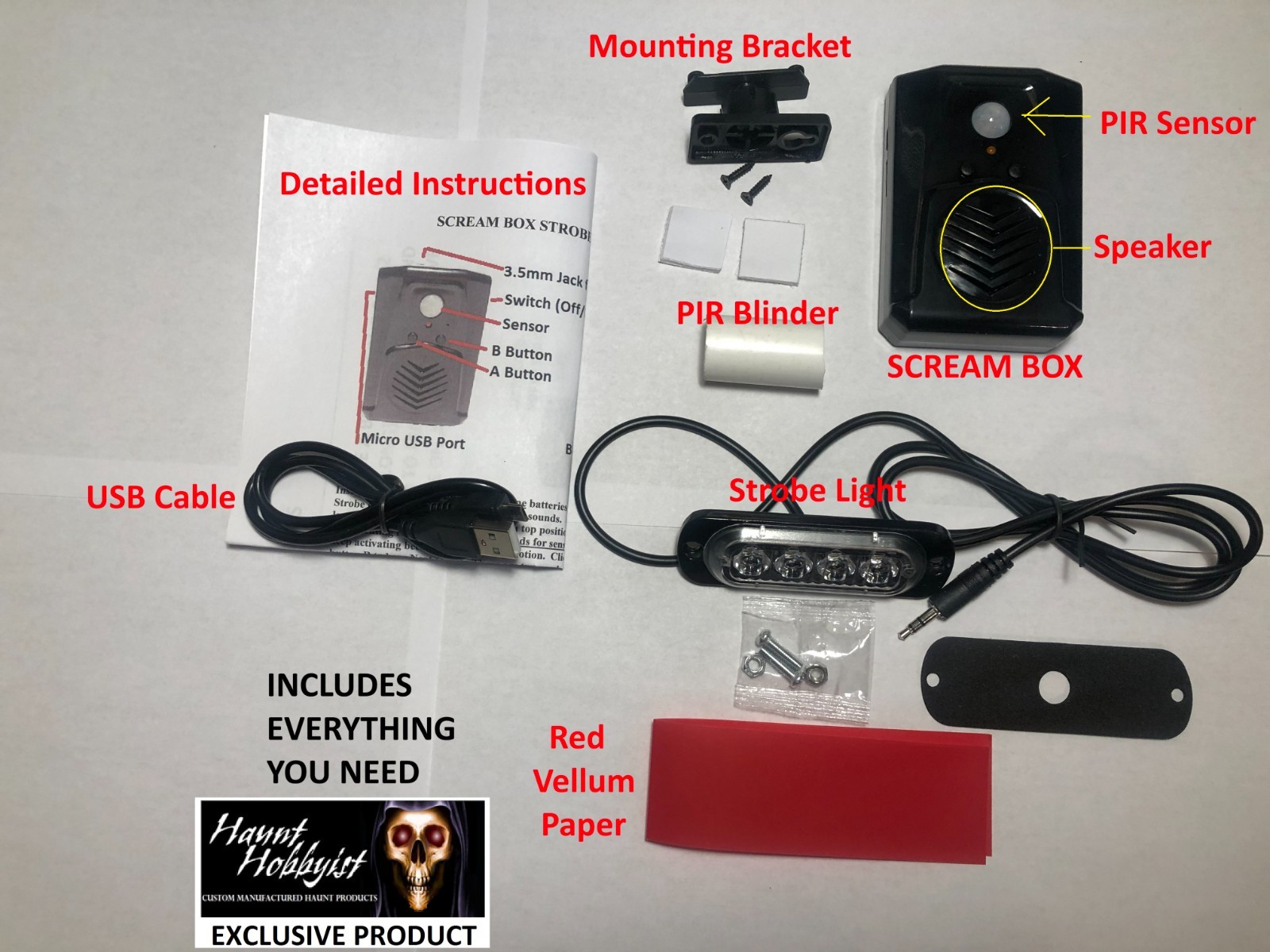 PIR Sensor Burglar Security Alarm System LED Strobe Light Programmable Sounds