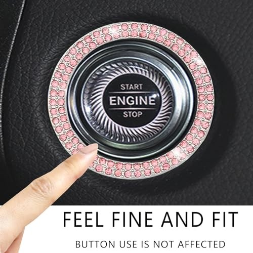 Bling Crystal Push Start Engine Button Cover, Car Rhinestone Engine Start Pink