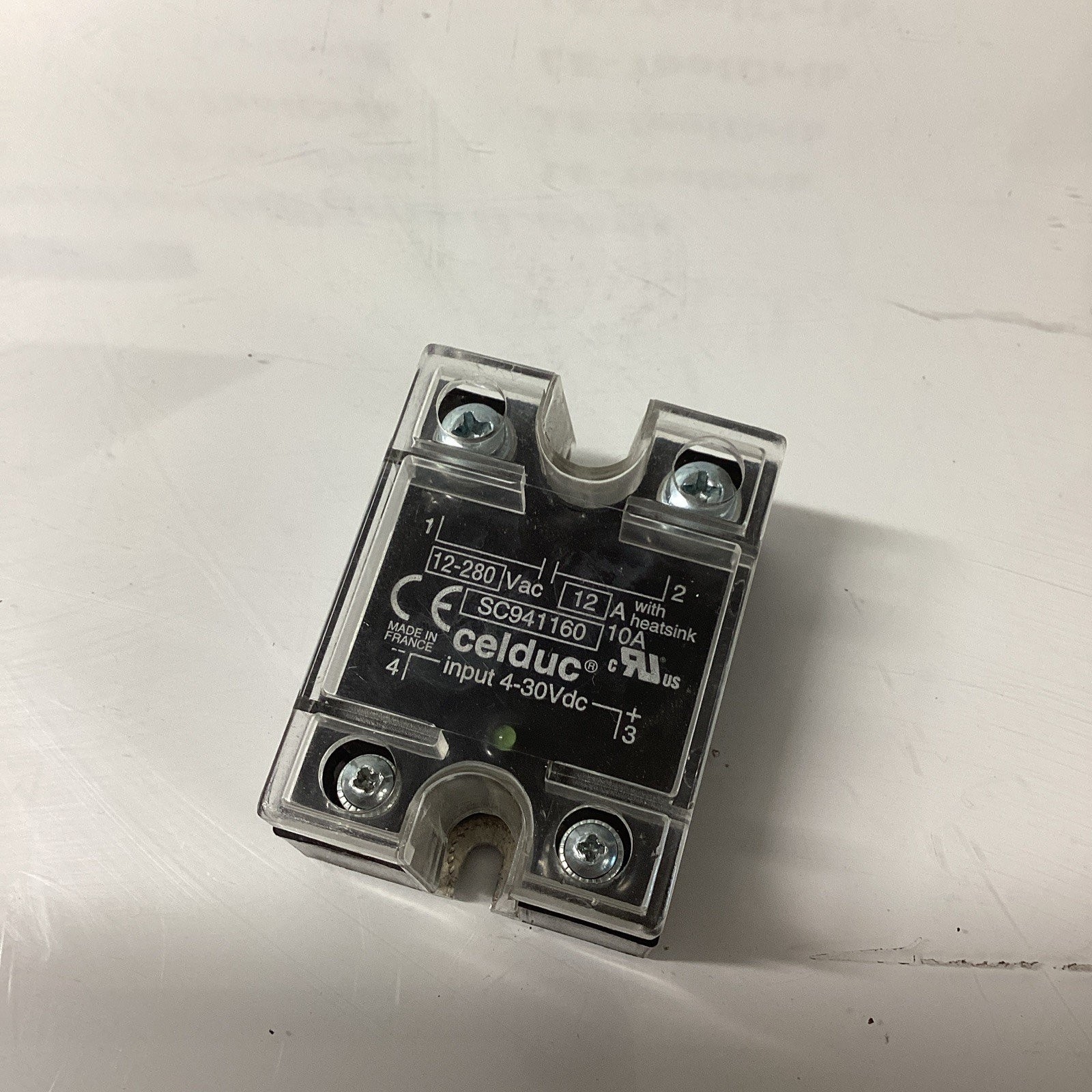 Celduc solid state relay SSR, SC941160 12 amp, 12-280vac output, 4-30vdc L-199