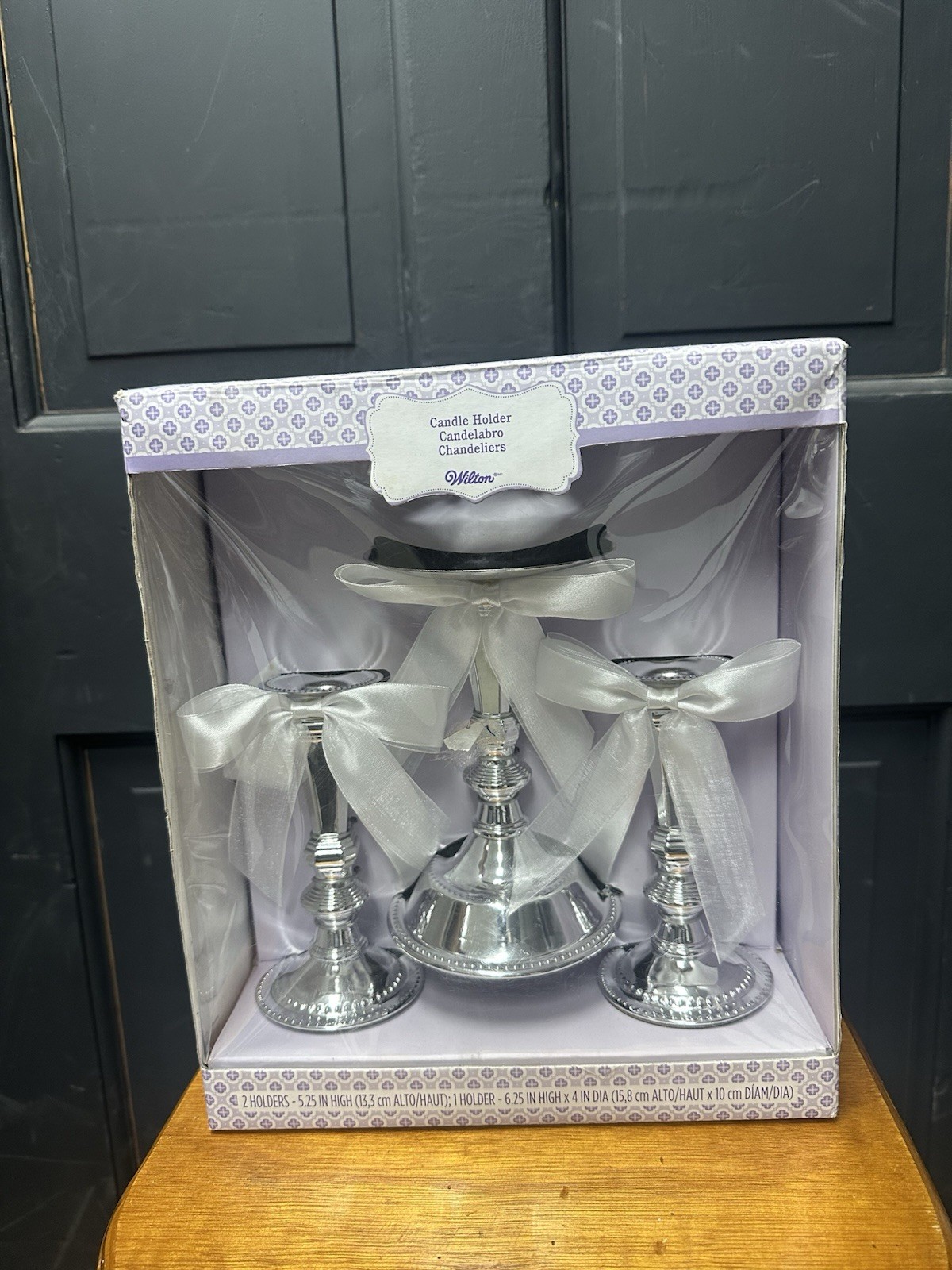 Wilton Silver Plated Unity Candle Holders Chrome Keepsake White Ribbons.  T-2