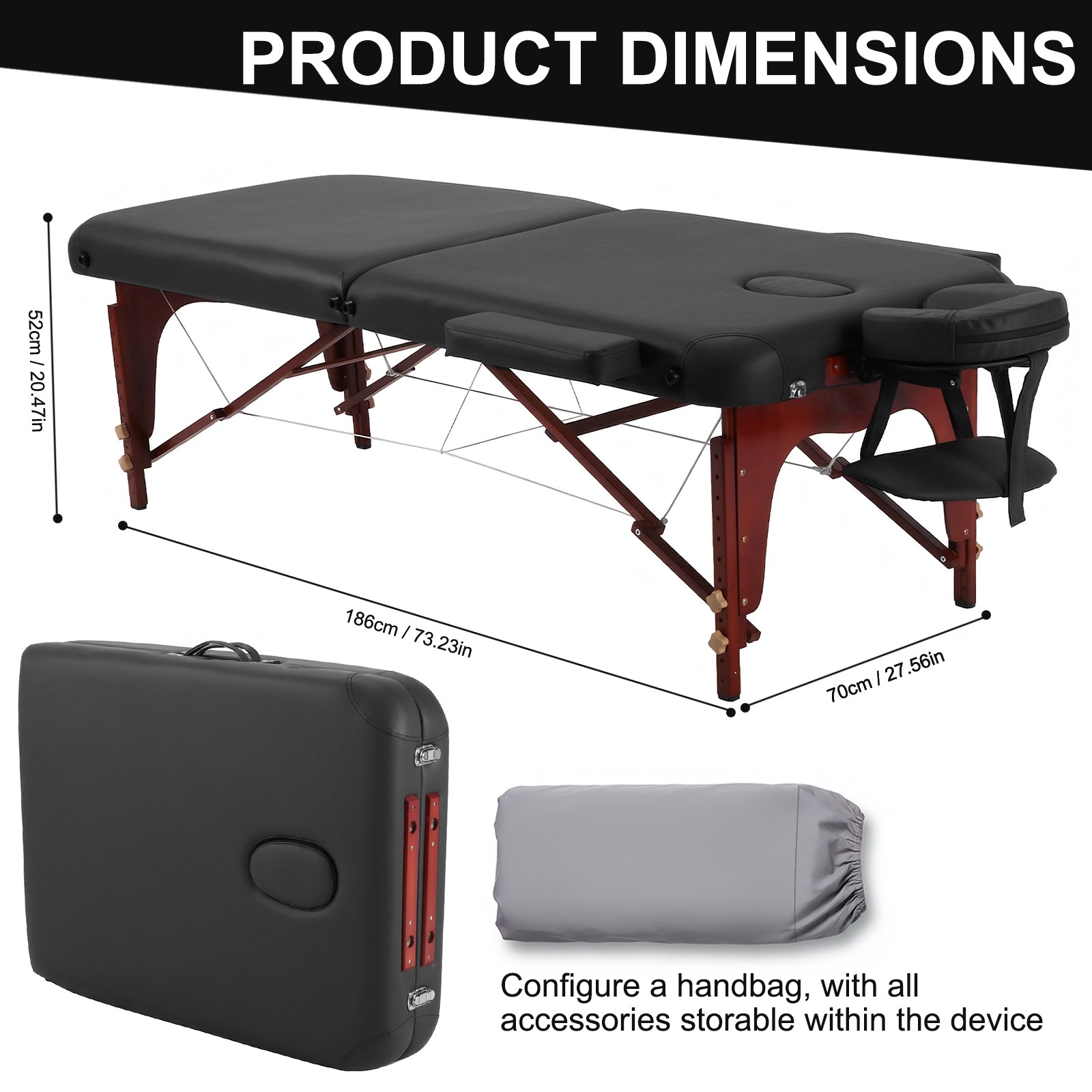 Portable Physical Therapy Massage Table - Stretching Treatment - Black