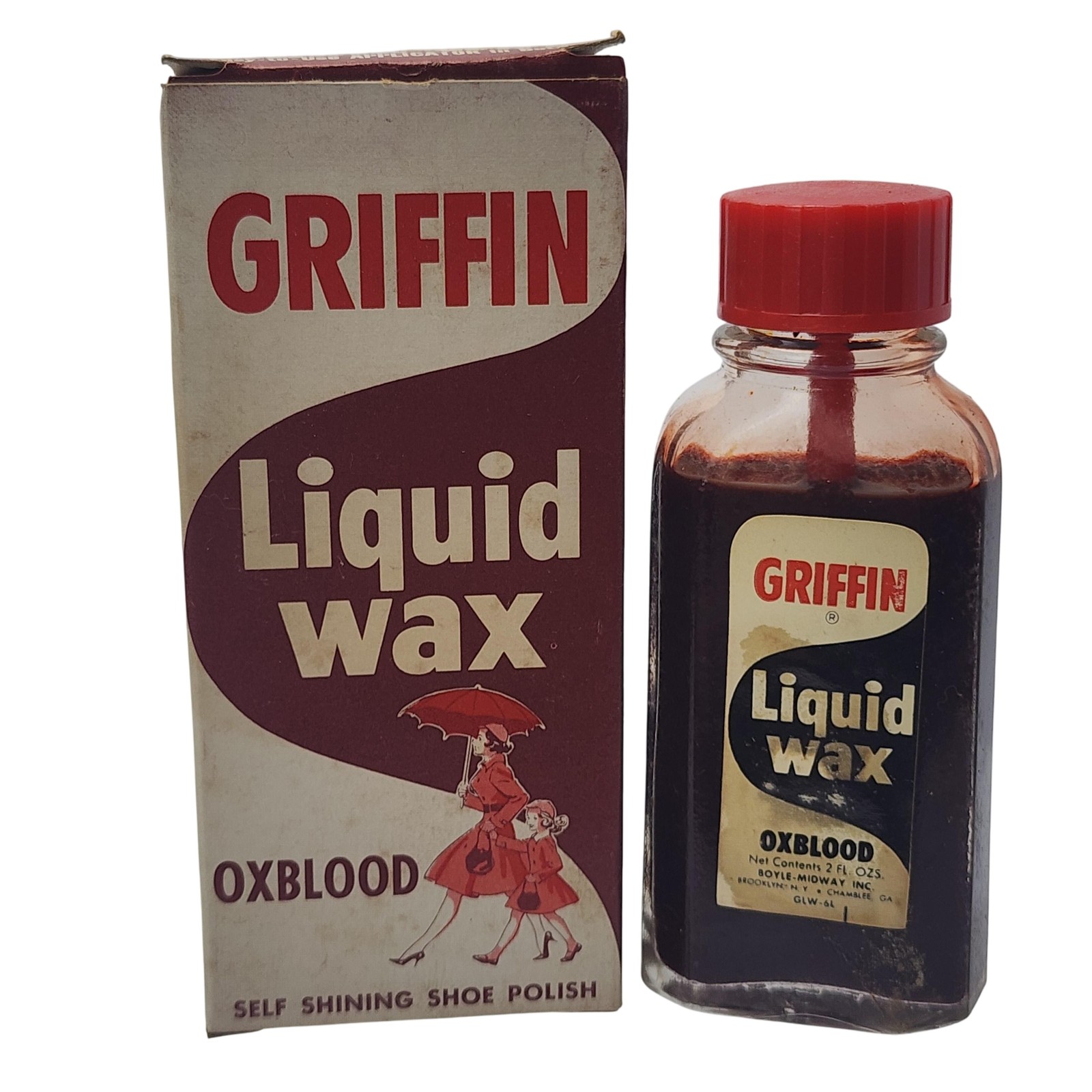 Vintage Griffin Liquid Wax Oxblood Shoe Polish 2 fl oz With Box Made USA 60s