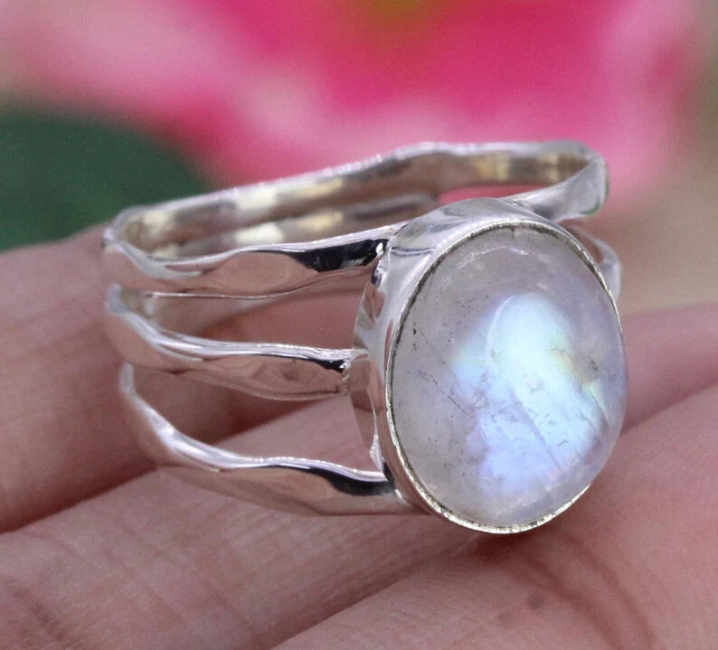 Rainbow Moonstone Ring Solid 925 Silver Handmade Statement Ring All Size SR427