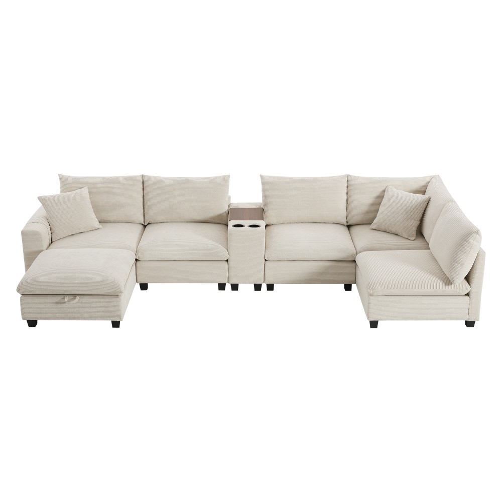 139'' U-shaped Modular Sectional Sofa with Console, L-Shaped Corduroy Couch