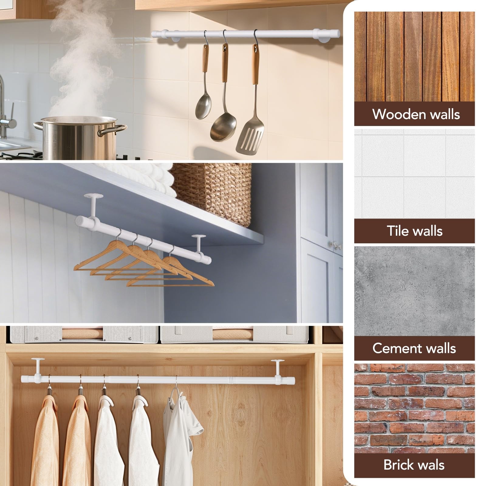 Closet Rod, Closet Rods for Hanging Clothes, 17 to 52 inch Adjustable Ceiling...