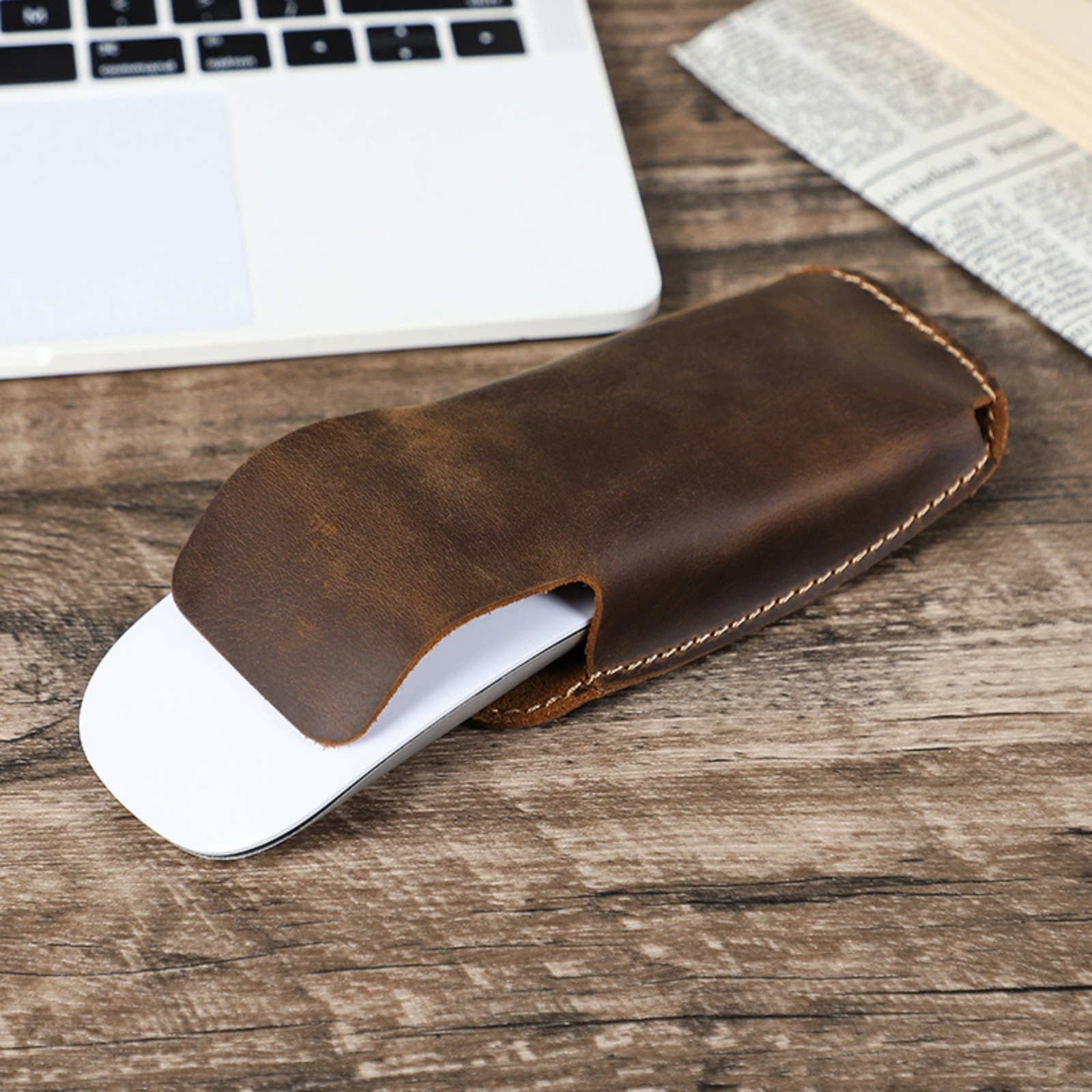 Vintage Leather Case for Apple Magic Mouse 1st/2nd Gen Handmade Flip Cover