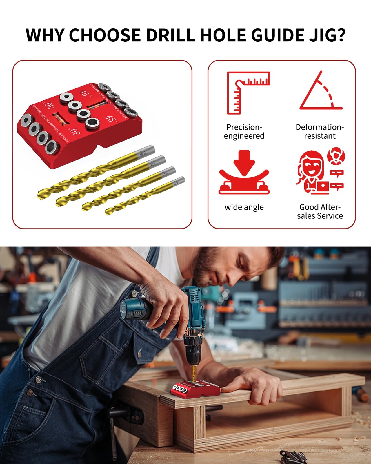 30 45 90 Degree Angle Drill Guide Jig for Hand Drill, Angle Drill Guide for S...