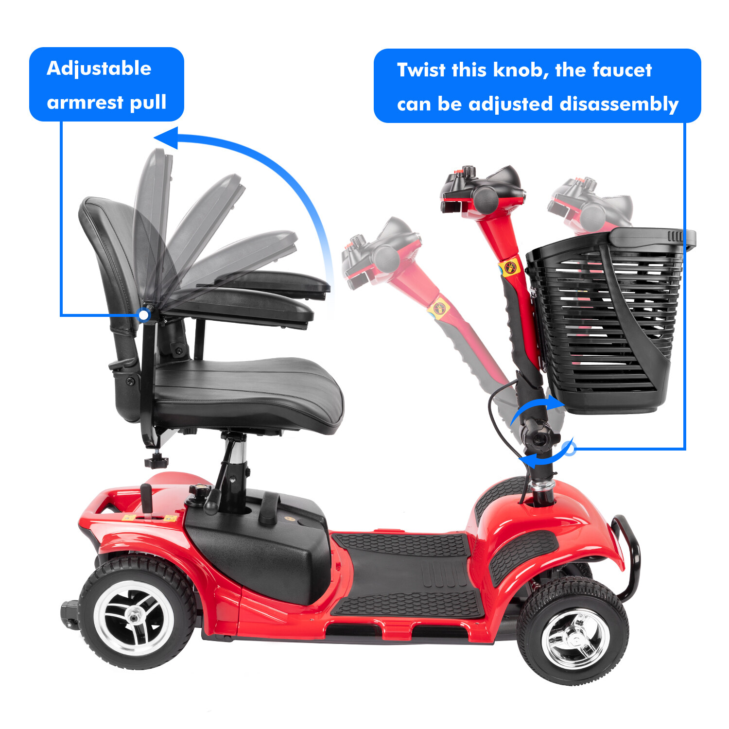2024 4 Wheels Mobility Scooter Electric Powered Wheelchair Device for Adult Home