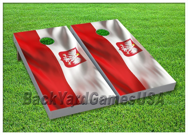 CORNHOLE BEANBAG TOSS GAME w Bags 24X48 Poland Flag Top Quality 0007