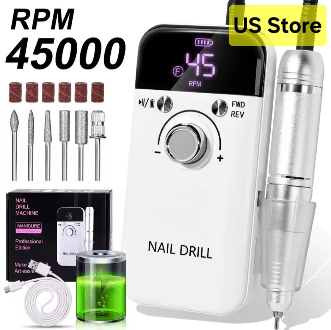 45000RPM Electric Nail Drill Polisher Rechargeable Portable Nail File Kit