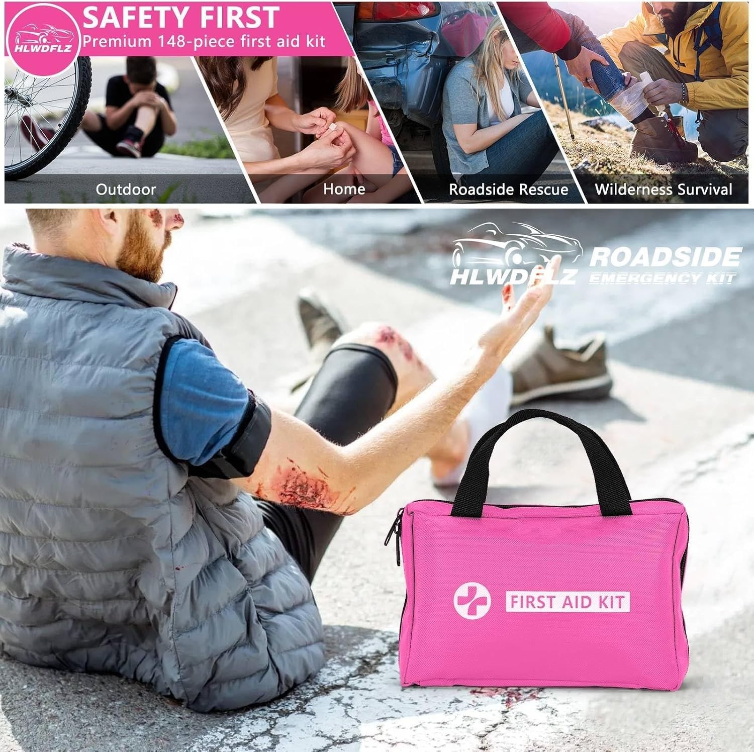 Emergency Car Kit with Air Compressor, Jumper Cables, First Aid & Tools - Winter