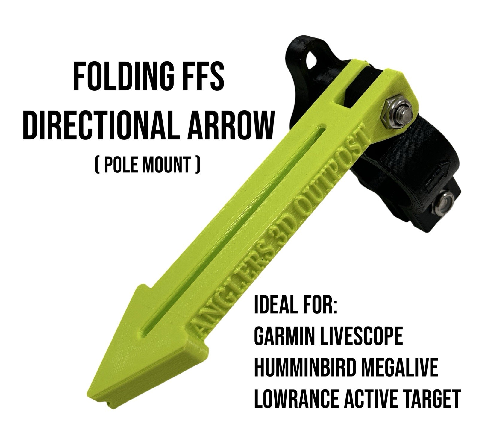 Arrow pointer For Forward Facing Sonar Pole - Glow Stick Slot- Livescope -YELLOW