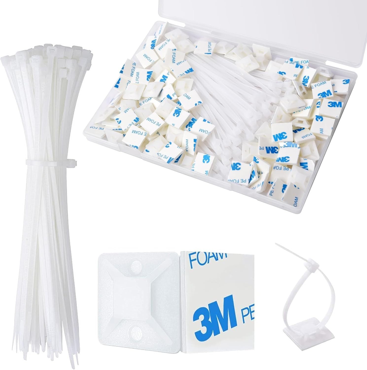 50x Cable Zip Tie Mounts with 6" Ties Adhesive Wire Clips Outdoor Organizer Kit