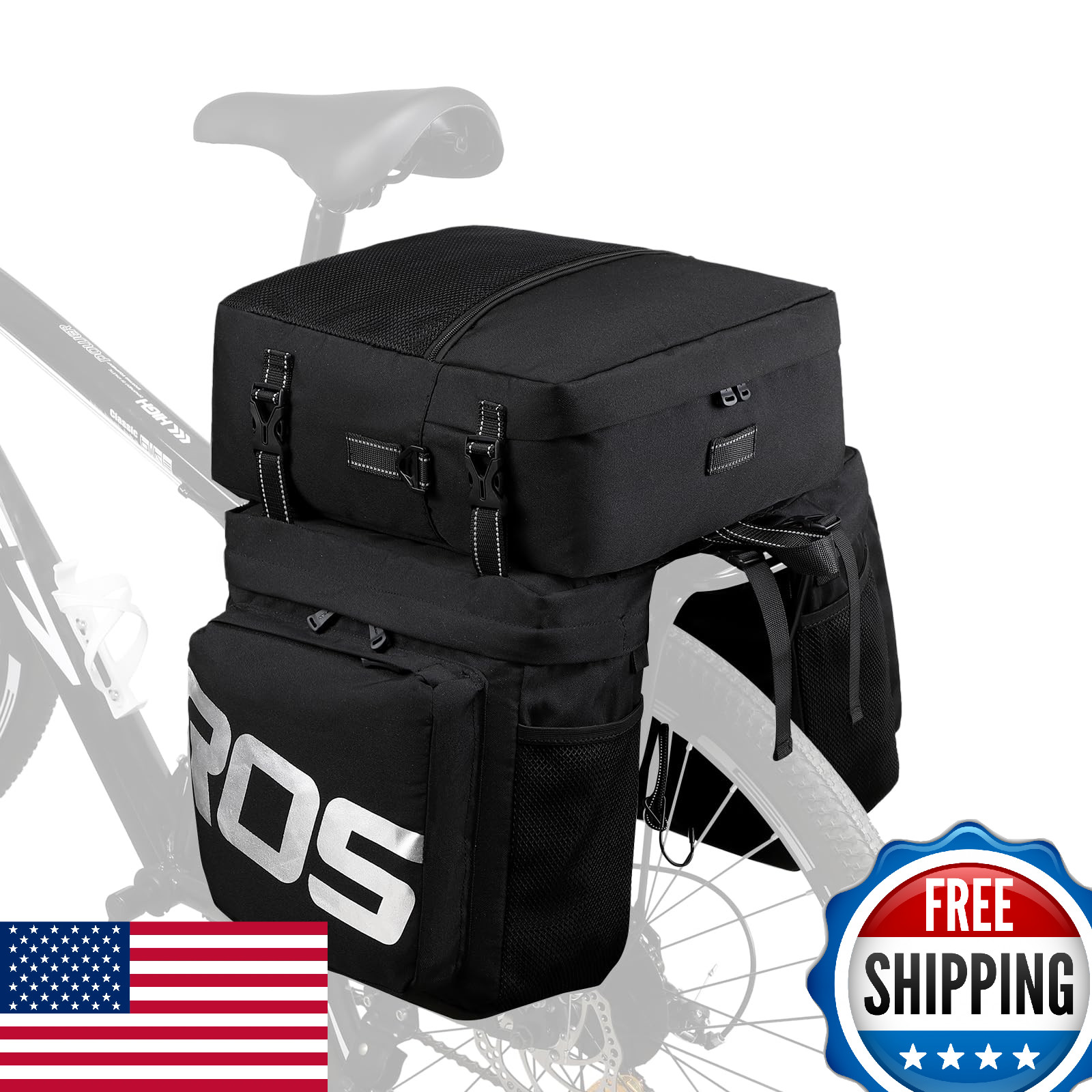 Roswheel 50L Waterproof Bike Rear Rack Panniers Saddle Bag for MTB E-Bike City