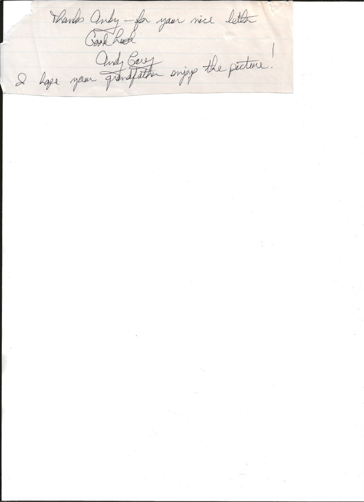 Andy Carey-Baseball autographed note
