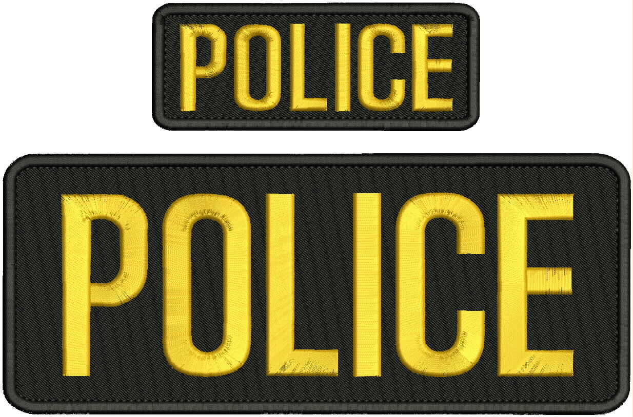POLICE Embroidery Patch 4x0''And 2x5'' Hook On Back Black/Gold